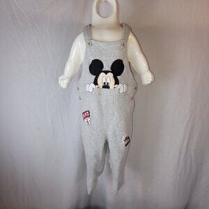 Disney Mickey Mouse Vintage Grey Overalls Infant Sz 9-12 Mo snaps/Buttons